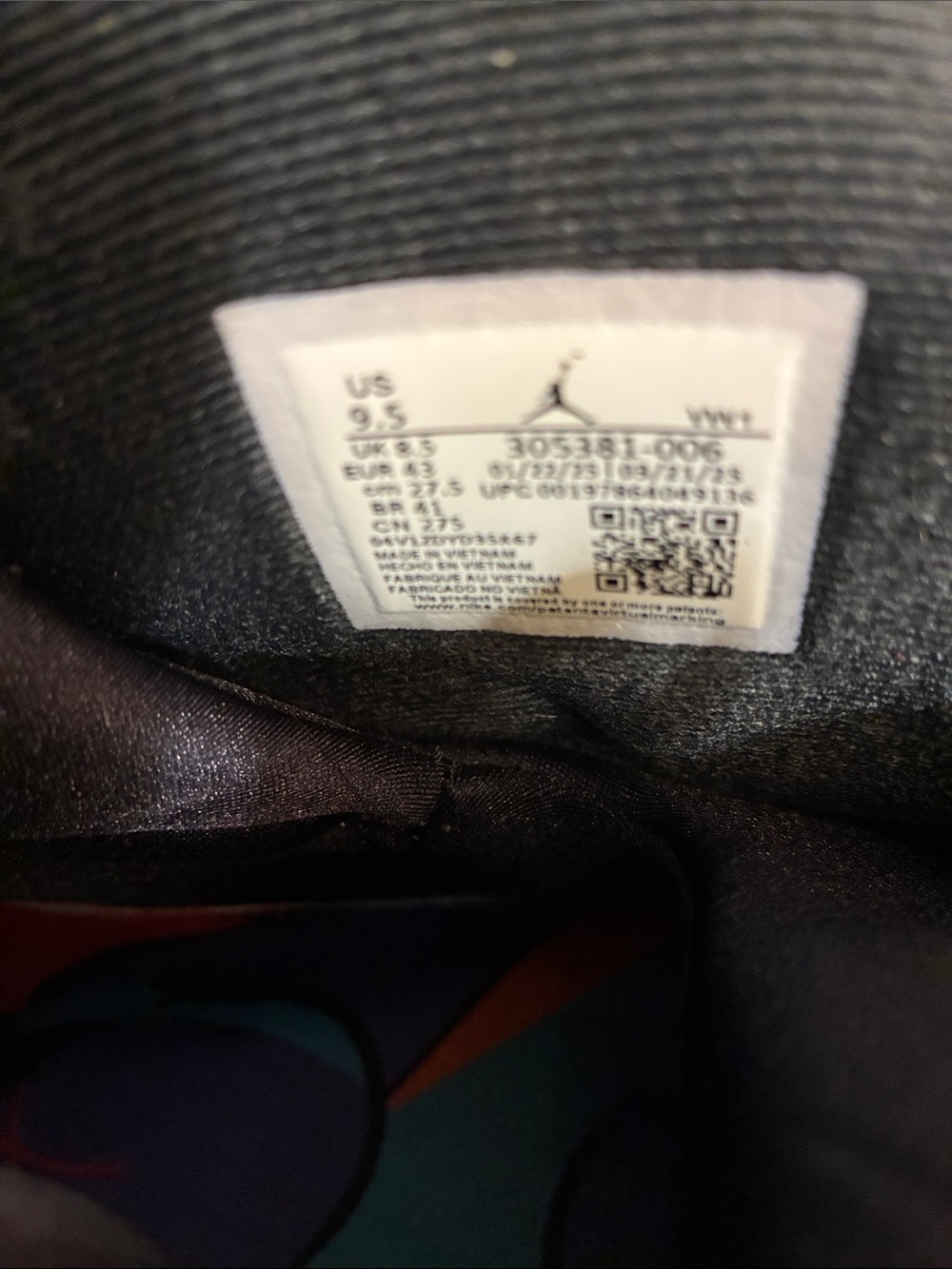 Jordan Men's Black High-Top Sneakers with Teal & Purple Logo Accent - Picture 4 of 4